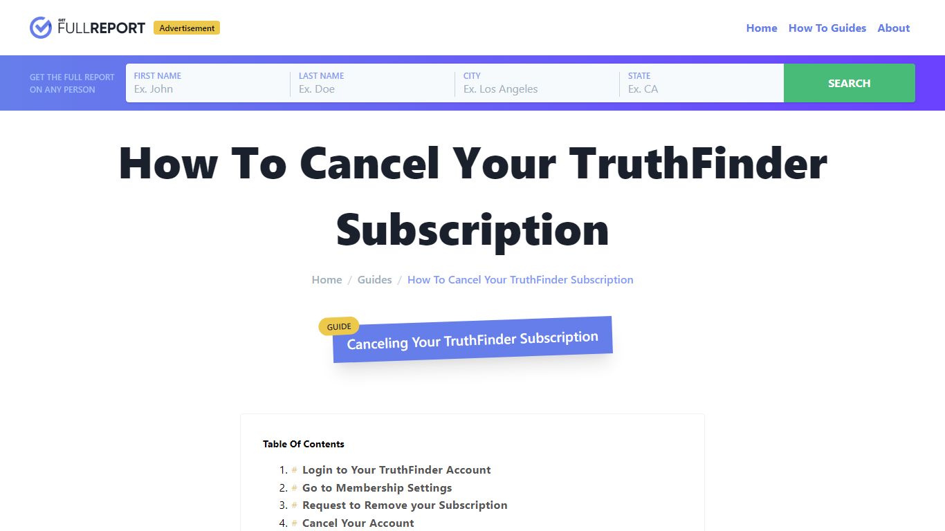 How To Cancel Your TruthFinder Subscription - Get Full Report